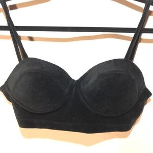 1990s Contempo Casuals Black Velvet Button Bustier Lingerie Top Bra Vintage